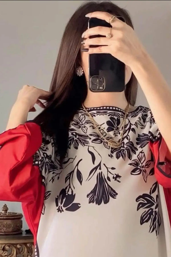 Printed floral bordered line kaftaan
