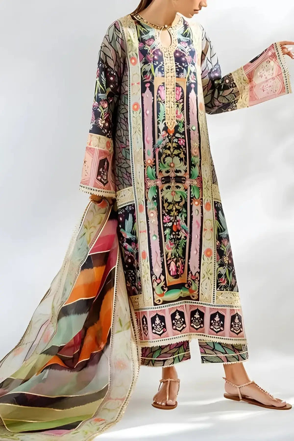 2 Piece Digital Printed Lawn Suit – Multicolor Artistic Design