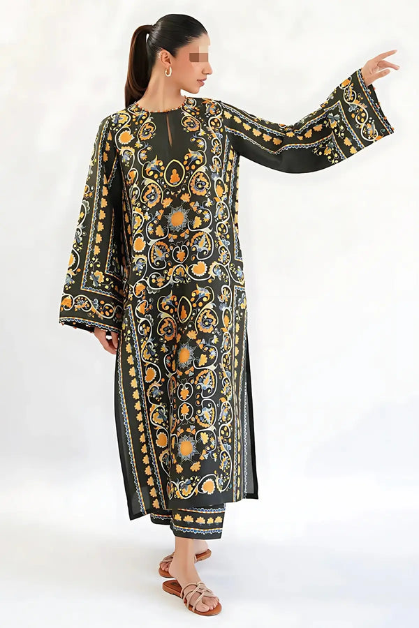Pure Doriya Lawn Borderrd  Shirt With Same Printed Trouser