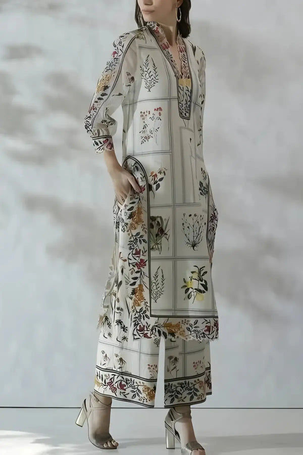 White Botanical Print Lawn Suit – 2-Piece