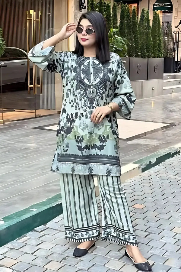 Mint Green & Black Digital Printed Lawn Suit – 2-Piece
