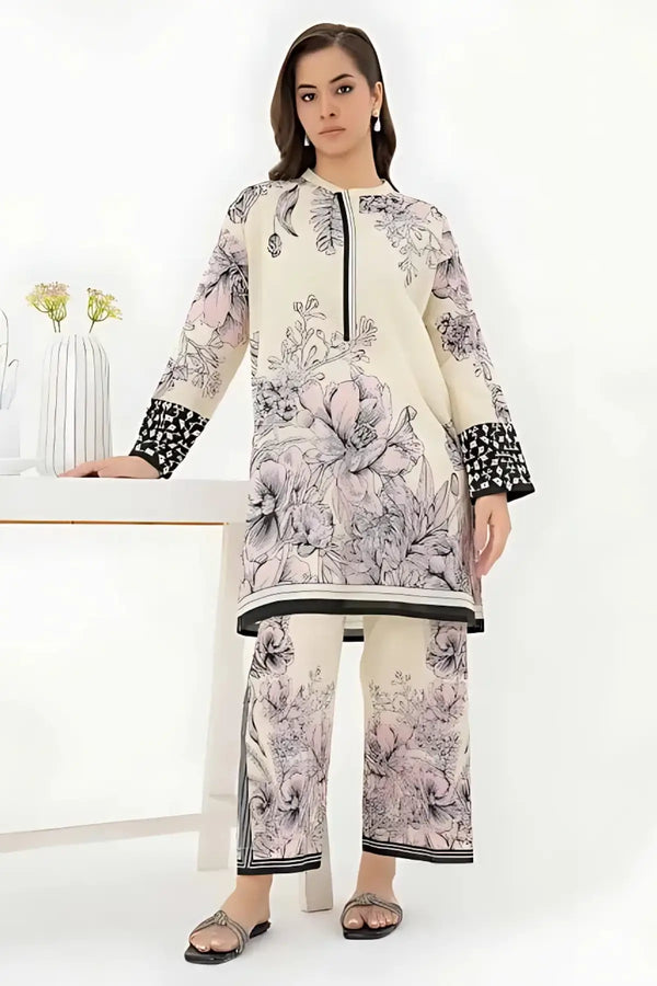 Ivory & Lilac Floral Digital Printed Lawn Suit – 2-Piece