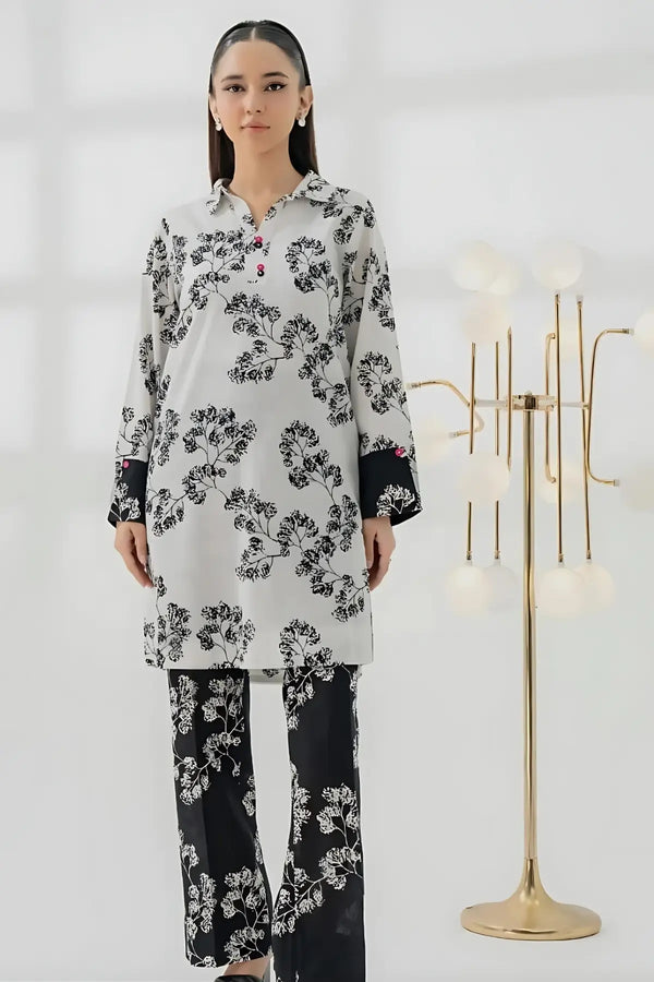 Monochrome Blossom – 2-Piece Printed Lawn Suit