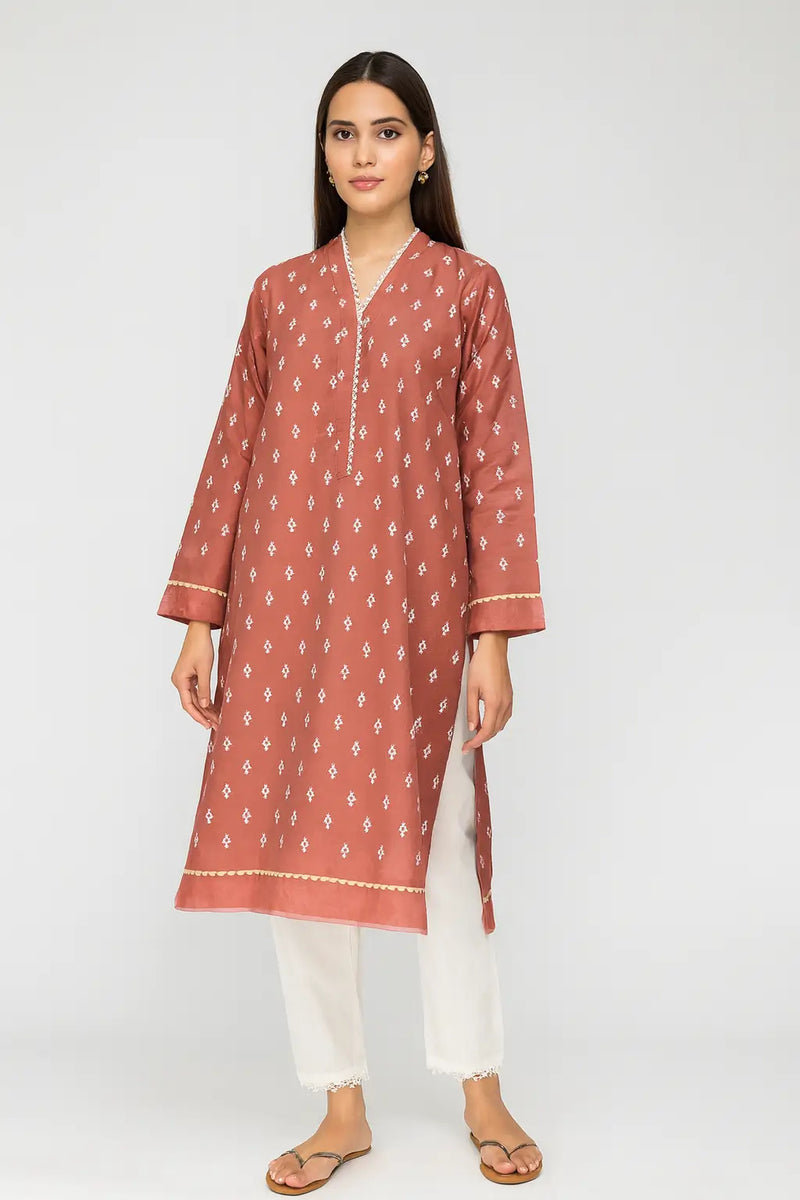 Imported BAREEZE LAWN Block Printed Shirt with White Trouser