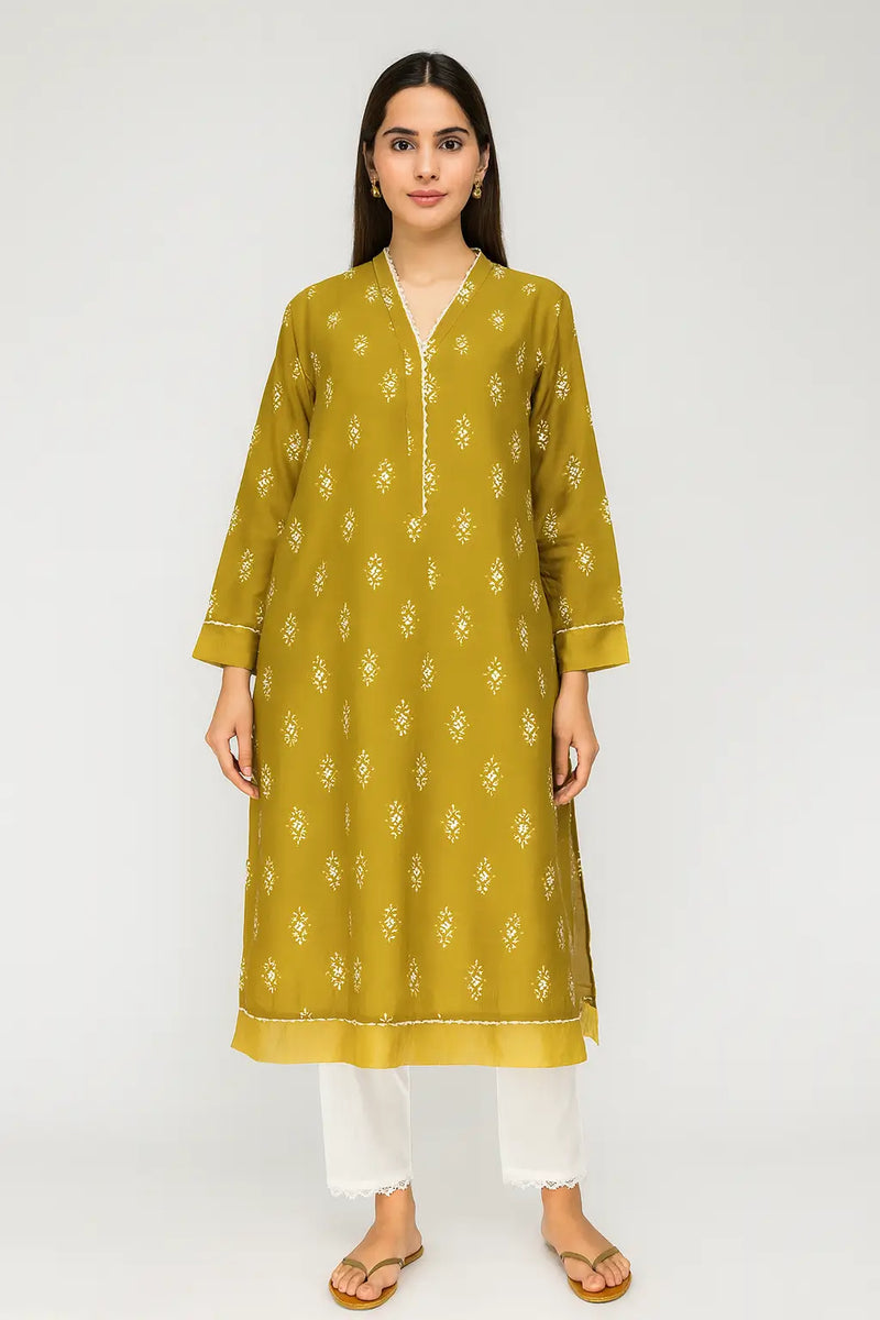 Imported BAREEZE LAWN Block Printed Shirt with White Trouser