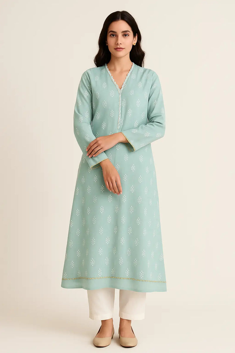 Imported BAREEZE LAWN Block Printed Shirt with White Trouser