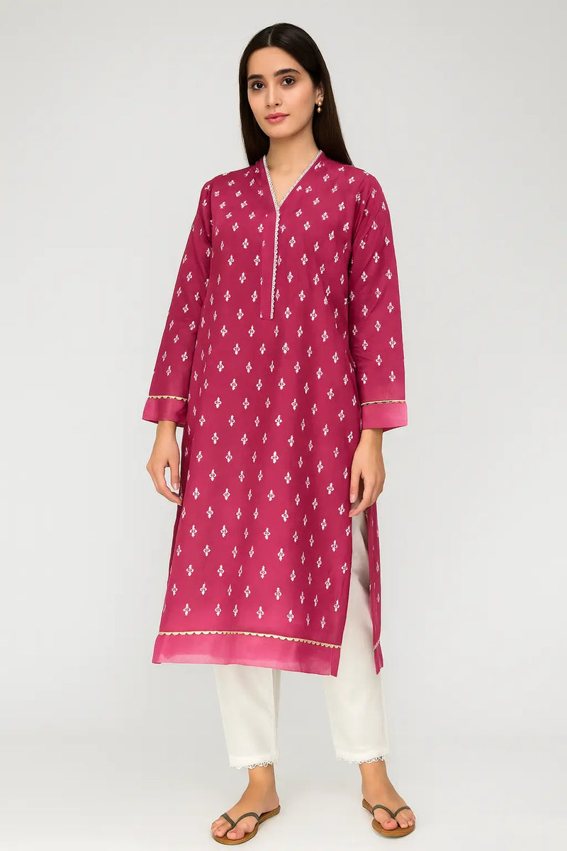 Imported BAREEZE LAWN Block Printed Shirt with White Trouser