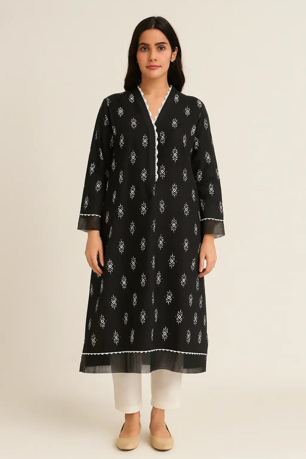 Imported BAREEZE LAWN Block Printed Shirt with White Trouser