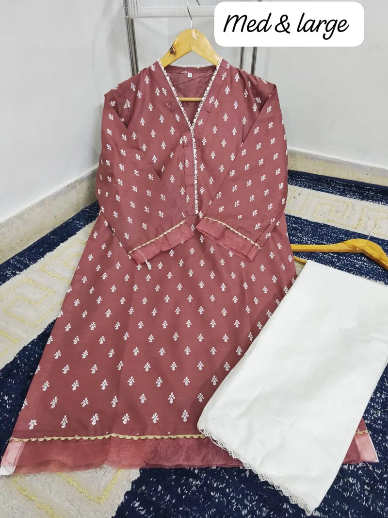 Imported BAREEZE LAWN Block Printed Shirt with White Trouser