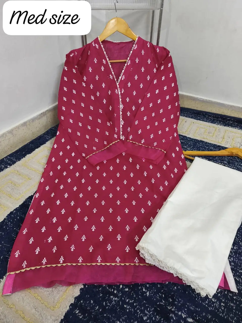Imported BAREEZE LAWN Block Printed Shirt with White Trouser