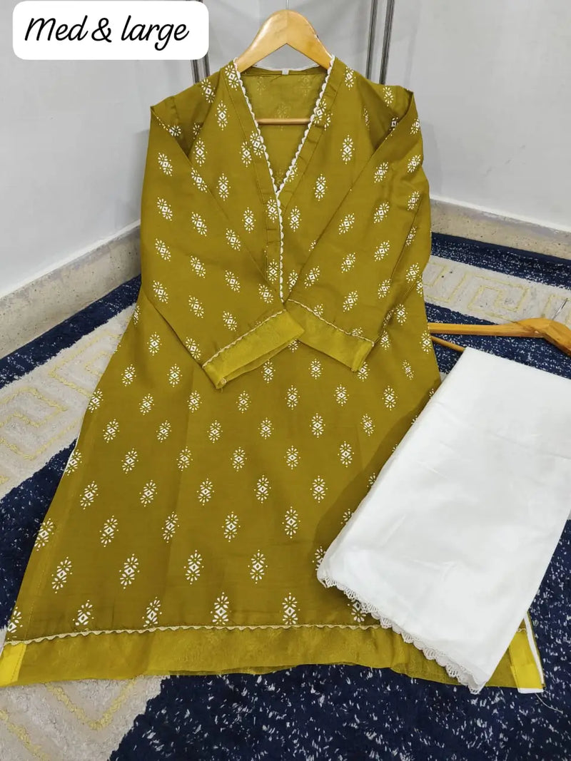 Imported BAREEZE LAWN Block Printed Shirt with White Trouser