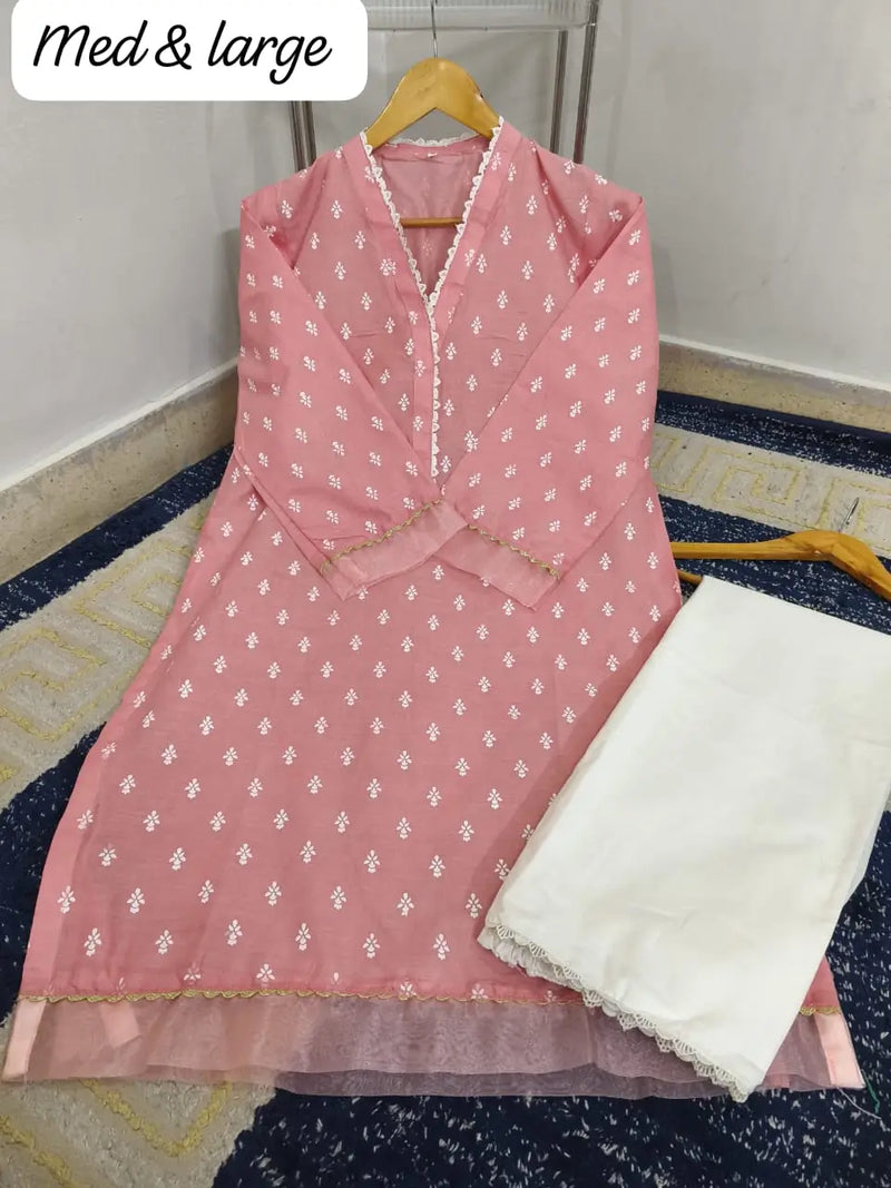 Imported BAREEZE LAWN Block Printed Shirt with White Trouser