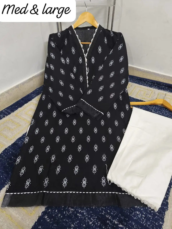 Imported BAREEZE LAWN Block Printed Shirt with White Trouser