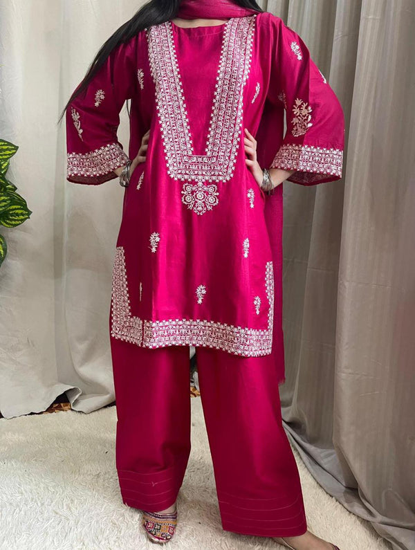 3 PC embroidery lawn article with farshi shalwar