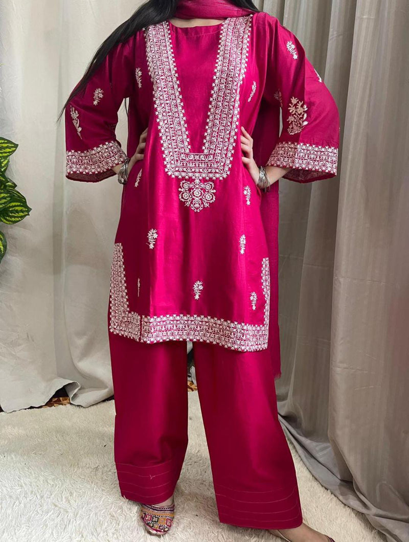 3 PC embroidery lawn article with farshi shalwar