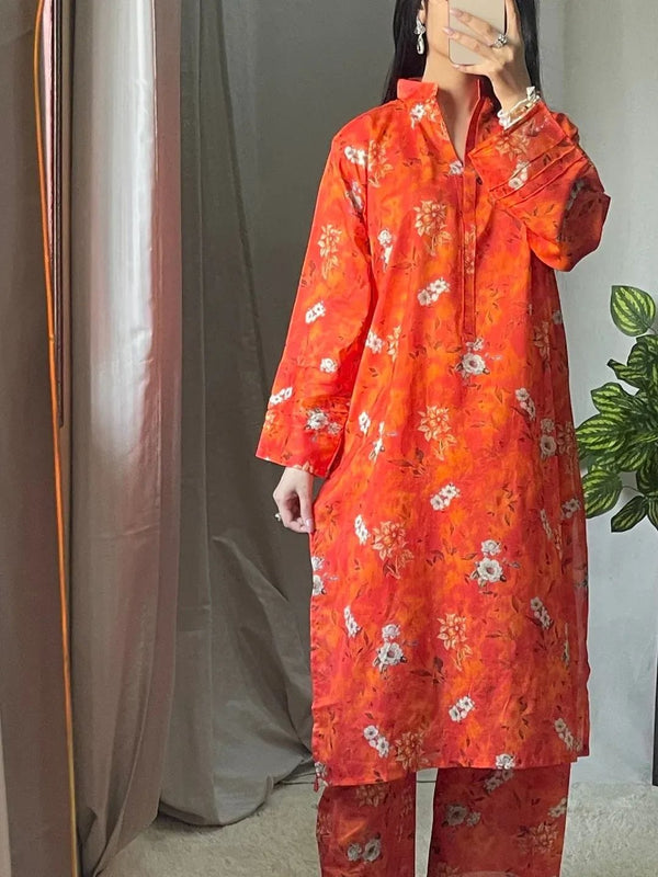 SUMMER CLEARANCE SALE : 2 PC LONG LENGTH EDITION CLASSIC LAWN- WITH FLORAL ELEGANT PRINTS