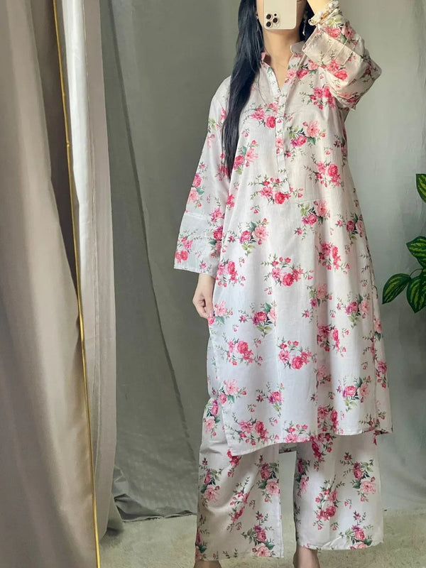 SUMMER CLEARANCE SALE : 2 PC LONG LENGTH EDITION CLASSIC LAWN- WITH FLORAL ELEGANT PRINTS