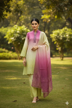 3 Piece swiss lawn chicken kaari with multi color elegant tie and die edition ( 3 colors)