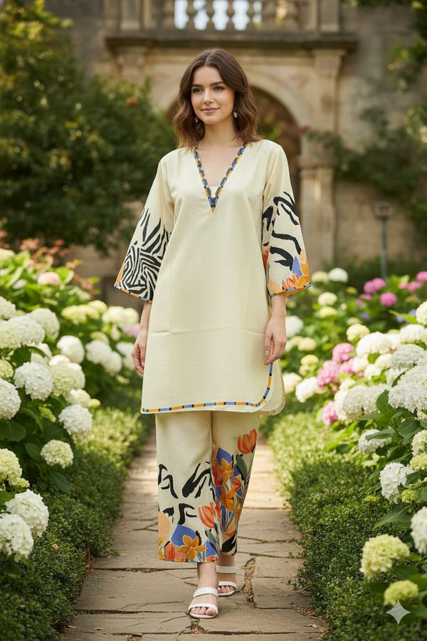 PURE BANADORA LAWN COTTON PREMIUM QUALITY PRINTED 2pC CORDSETS   *SAME PRINTED MATCHING  FULL SIZE PLAZO